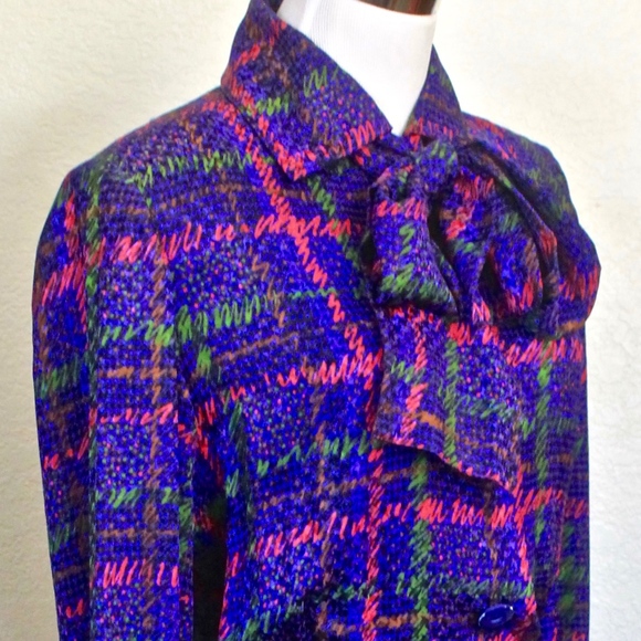 "GIVENCHY NOUVELLE BOUTIQUE" DRESS & SCARF SILK VINTAGE 1980’s IMAGNINES PLAID - Picture 2 of 8